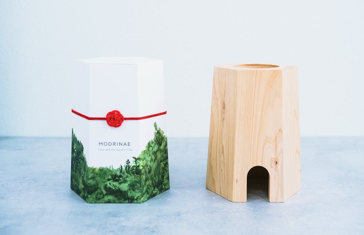 木の誕生を祝う木鉢とパッケージのデザイン